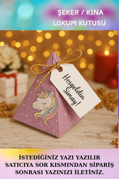 Emtory Home 30 Adet Unicorn Gold İpli  Piramit Kutu -   Lokum Kutusu - Şeker ...