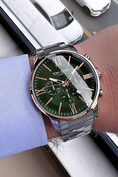 Tom Jones Original Cut Glass - Men's Wrist Watch - Waterproof - Silver Color Steel Band Gift Bracelet Gtje2098C3