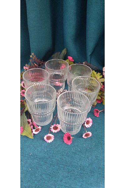 ORTAKÖY CENNETİ 6 Li Glass Origami Soft Drink Water Bar Cup 230 Cc 9 cm Height 7.5 Mouth Size