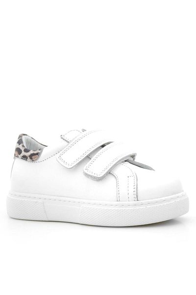 hapshoe Pantofi sport pentru fete din piele naturală, albă, cu velcro, cu model leopard