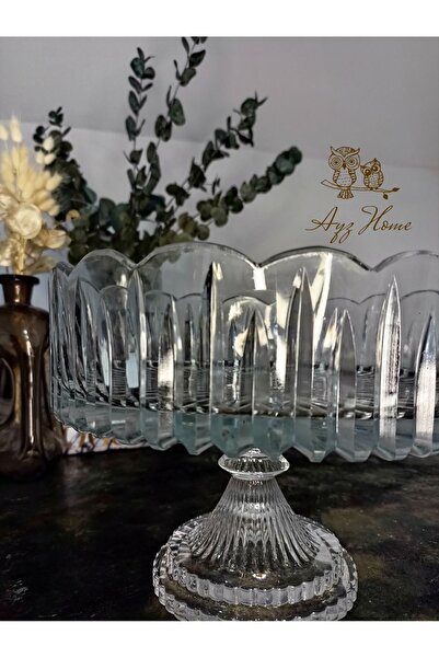AYZ HOME Cut Crystal Round Standing Serving Bowl - Salad Bowl / 25cm