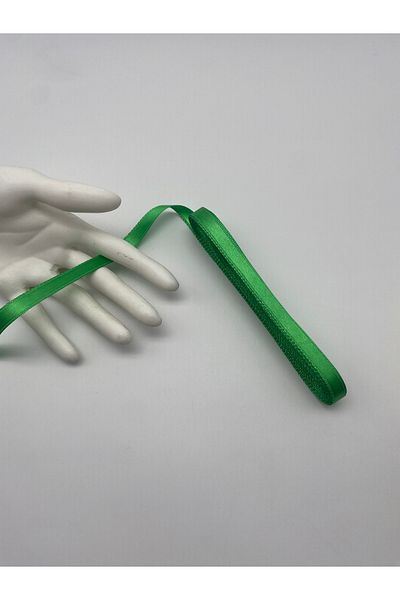 Ak Tuhafiye Πράσινη Σατέν Κορδέλα 1 cm 10 Yards, Πακέτο-Στολισμός-Διακόσμηση-Προίκα Νο:30