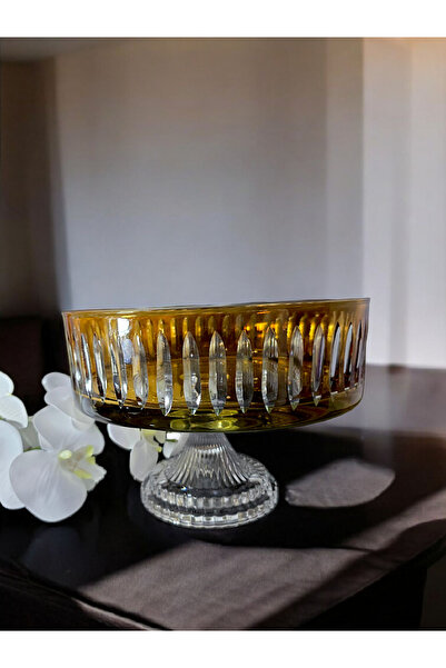 AYZ HOME Amber Color Cut Crystal Glass Salad Presentation Bowl Set 100% Handcrafted