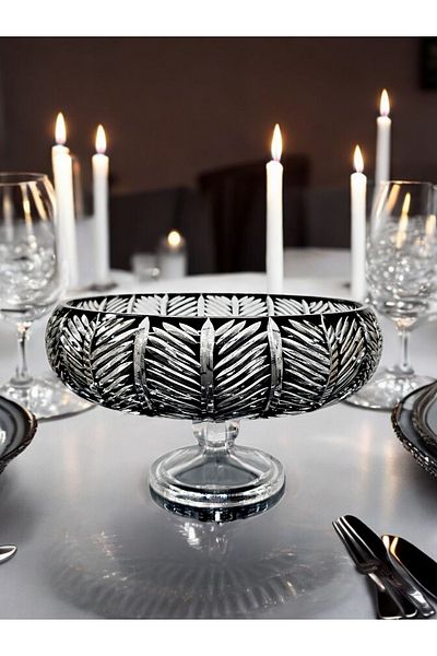 AYZ HOME Cut Crystal Round Feet Cut Crystal Serving Bowl - Black Salad Bowl / 28cm