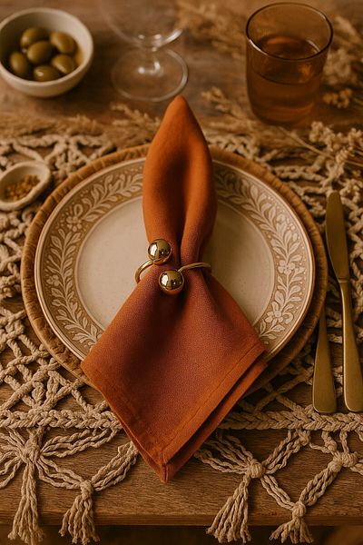 Emtory Home 12 Pieces of Gold Metal Ring Napkin Rings with Shiny Gold Beads