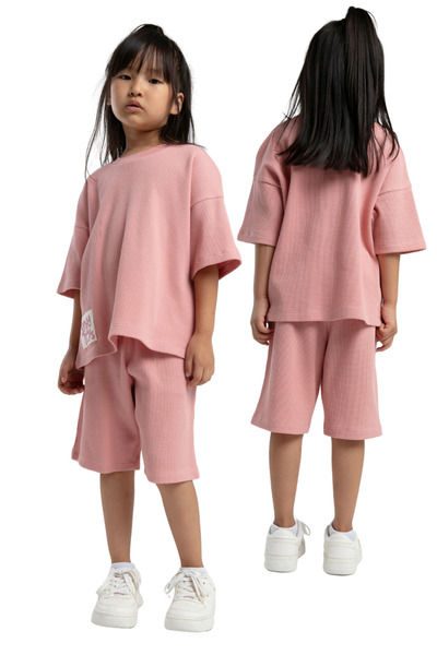 vory Дівчачий рожевий комплект з коротким рукавом і бермудами VR.rP36.k28.1S.YD1