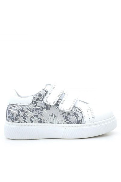 hapshoe Adidași pentru fete cu modele din piele naturală albă cu velcro gri