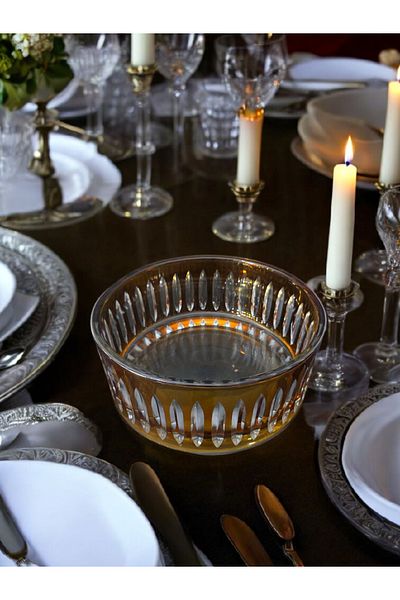 AYZ HOME Amber Color Cut Crystal Glass Salad Presentation Bowl Set 100% Handcrafted