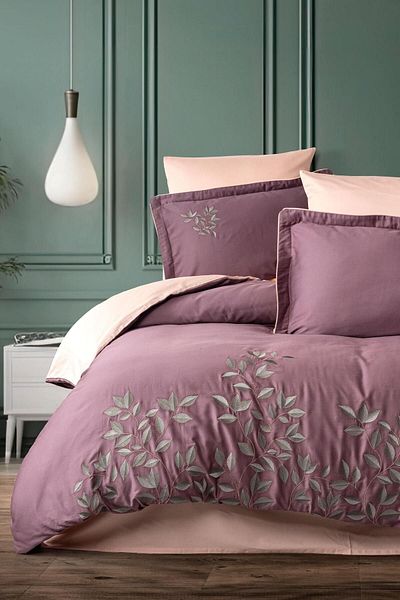 VAROL Embroidered Cotton Satin Double Duvet Cover Set