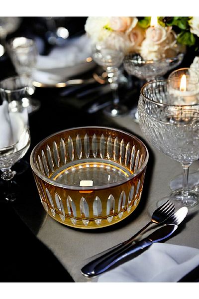 AYZ HOME Amber Color Cut Crystal Glass Salad Presentation Bowl Set 100% Handcrafted