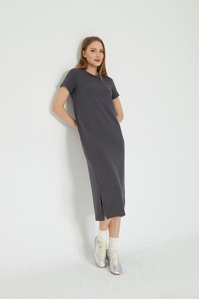 SevdeUgur Women's Anthracite Basic Summer Dress Containing Modal Fabric Soft Texture