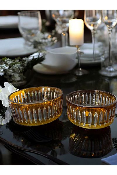 AYZ HOME Amber Color Cut Crystal Glass Salad Presentation Bowl Set 100% Handcrafted
