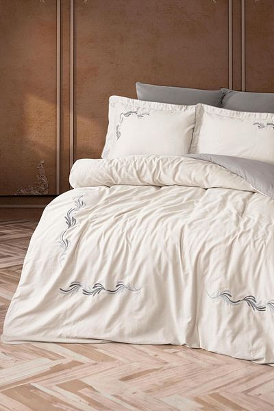 VAROL Embroidered Cotton Satin Double Duvet Cover Set