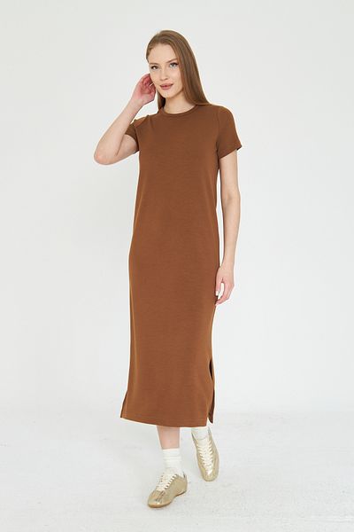 SevdeUgur Γυναικείο φόρεμα με απαλή υφή με καφέ Basic Summer Modal Fabric