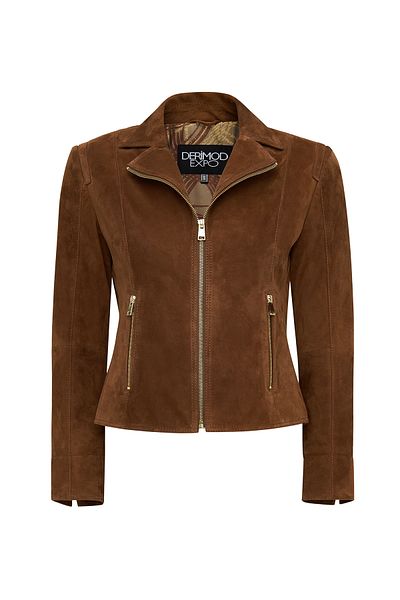 Derimod Lara Women's Brown Short Suede Leather Jacket 25Sge 588110