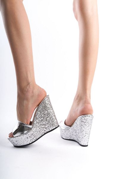 owwox club Hazel; Silver, 12 cm Wedge Heeled Slippers