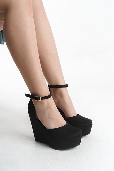 owwox club Fallon; Black Suede, 12 cm Wedge Heeled Shoes