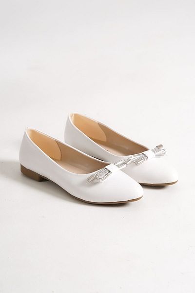 owwox club Solari; White, Stone Buckle Detailed, Ballerina Shoes