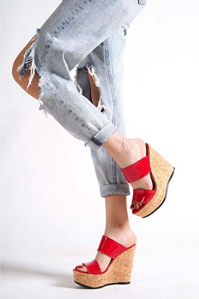 owwox club Victory; Red, 12 Cm Cork Heeled Women's Slippers