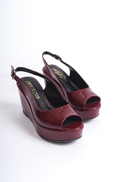 owwox club Women's Shoes, 9 cm Wedge, High Heels, Burgundy, for Open Toe and Back Mold, Please Check the Product Angle.