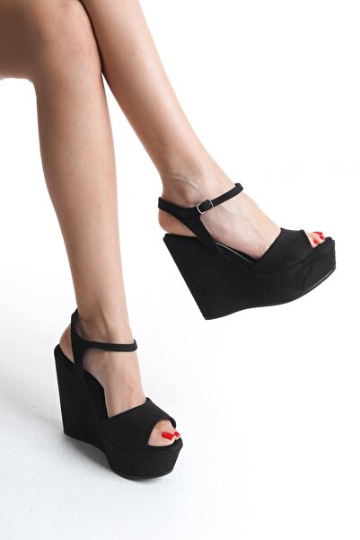 owwox club ريبونا؛ حذاء بكعب عريض من جلد الغزال الأسود مفتوح من الخلف مقاس 12 سم