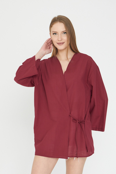 SevdeUgur Women's Burgundy Laced Kimono / Sevde Ugur