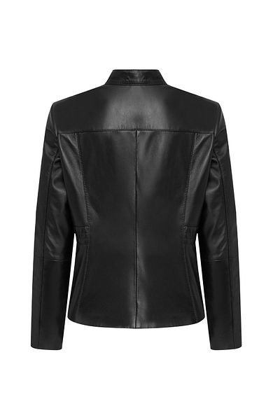 Derimod Women's Black Wide Fit Zippered Leather Jacket Lydia Plus 25Sge52971M