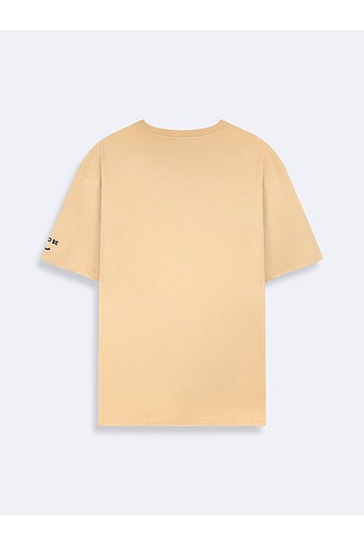 Ltb Μπλουζάκι με κοντό μανίκι με λαιμόκοψη Basic Loose Beige