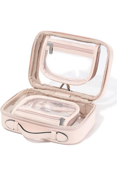 COOYA Transparent Makeup bag, Double Travel Cosmetic bags, Large Capacity Open Storage bag Organizer