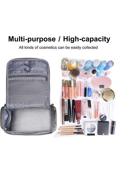 COOYA Makeup Bag, Toiletry Bag, Hanging Travel Large Waterproof Portable Bathroom Storage Bag, Grey
