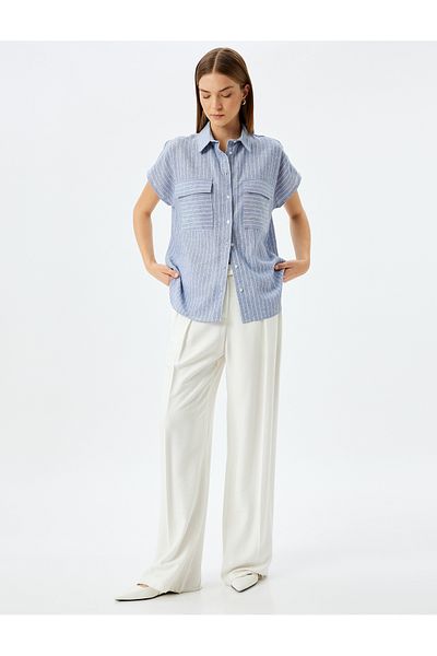 Koton Double pocket short sleeve linen shirt.
