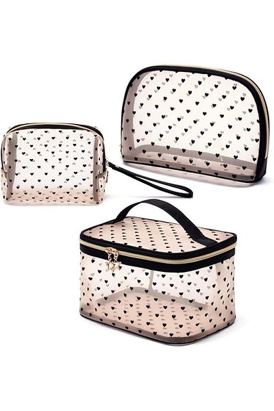 COOYA 3 Pieces Set Mesh Makeup Bag, Transparent Cosmetic Bag Small Makeup Bags Organizer