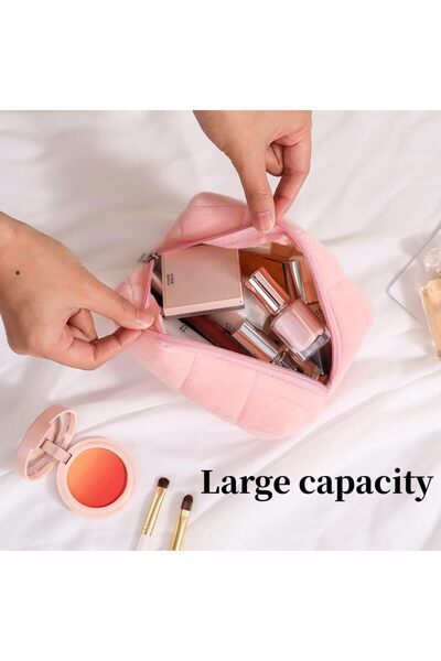 COOYA Makeup Bag with Zipper,Cosmetic Beauty Bag for Women,Plush Storage Bag,Travel Toiletry Bag