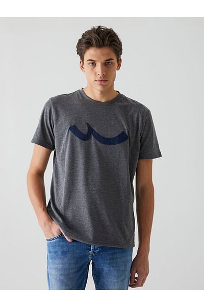 Ltb Short Sleeve Crew Neck Sıgn Printed Regular Anthracite T-Shirt