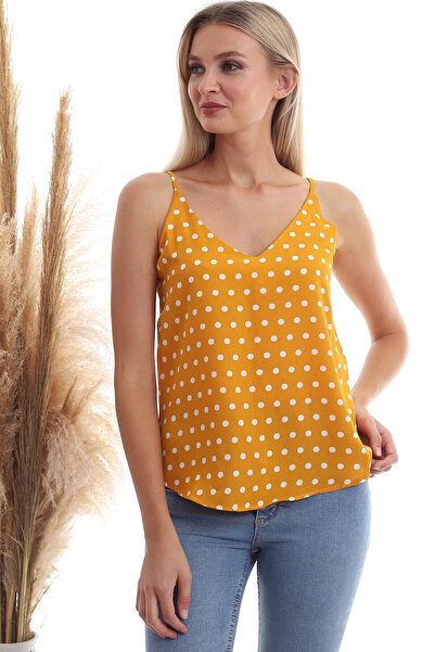 bacc Bluză de damă cu curea de frânghie cu model muștar cu buline Co- 2520333453