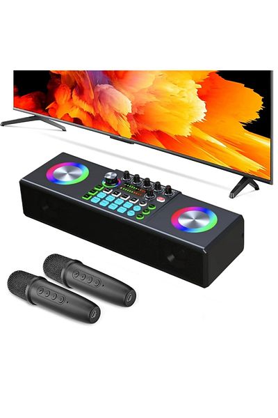 FlashHawk Karaoke Machine for TV, Mini Sound Bar Bluetooth Speaker with 2 Microphones for TV/Home/Outdoor