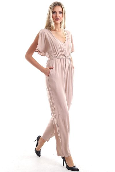 bacc Women's Beige Woven Viscose Off-The-Shoulder Jumpsuit Co- 2520333098