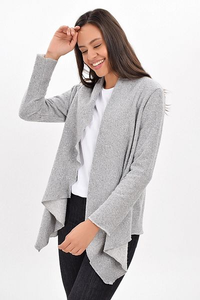 bacc Women's Gray Shawl Collar Cardigan Co- 259434343
