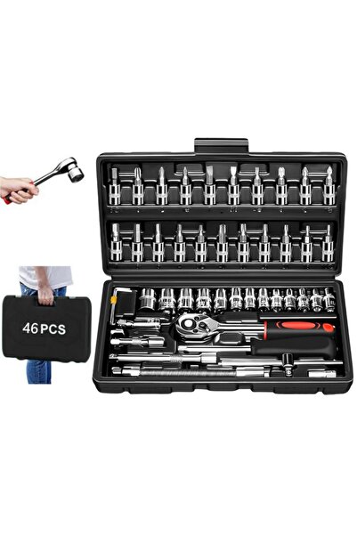 FlashHawk مجموعة أدوات إصلاح السيارات الميكانيكية، 46 قطعة، مقاس 1/4 بوصة، أد...