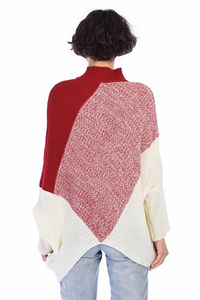 bacc Women's Red Patchwork Patterned Knitwear Sweater Co- 258400017