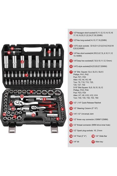 FlashHawk 108 Pieces Car Repair Tool A Sleeve Hardware Tool Set