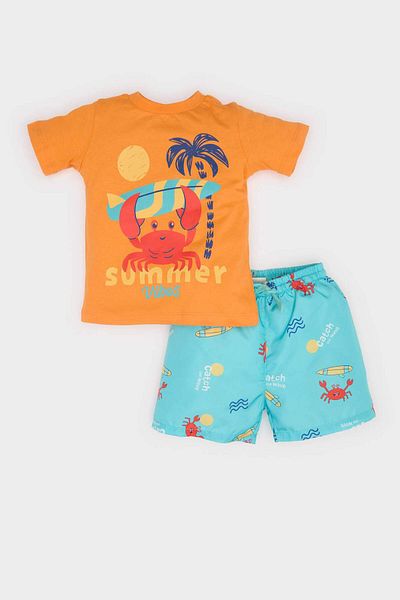 DeFacto Baby Boy Suit: Printed Kurta and Shorts E3521A525Sm
