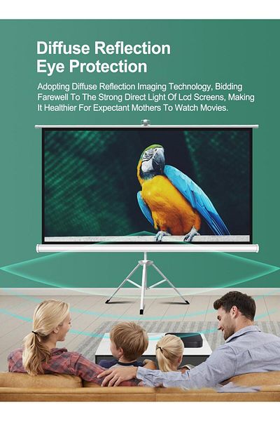 FlashHawk 72 Inch 16:9 Portable 4K Projector Screen with Tripod Stand - White Fiberglass Projector Screen