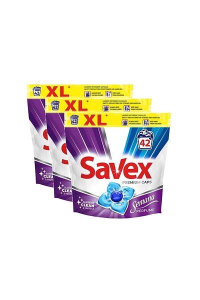 SAVEX Automatic Laundry Detergent With Semana Perfume, 3 Packs X 42 Capsules, 126 Washes