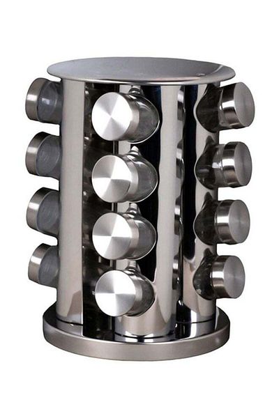 Generic 16-Piece Spice Jar Set With Stand Silver 6.5x6.5x11.5centimeter