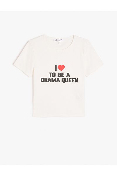 Koton New Season Slogan Printed Short Sleeve Slim Fit Crew Neck T-Shirt