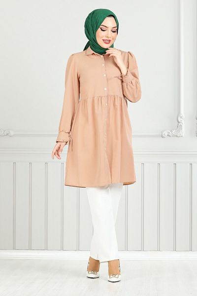 ModaMerve Cuff Laced Tunic 401Evo1065-M Mink