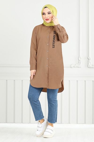 ModaMerve Text Printed Tunic 404Evo1065-M Brown
