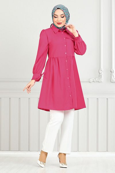 ModaMerve Cuff Lace-Up Tunic 401Evo1065-M Fuchsia