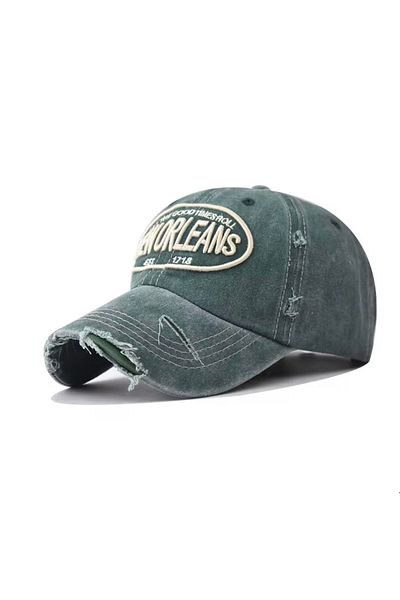 CosmoOutlet New Orleans Embroidered Washed Vintage Model Adjustable Green Men's Hat from the Back